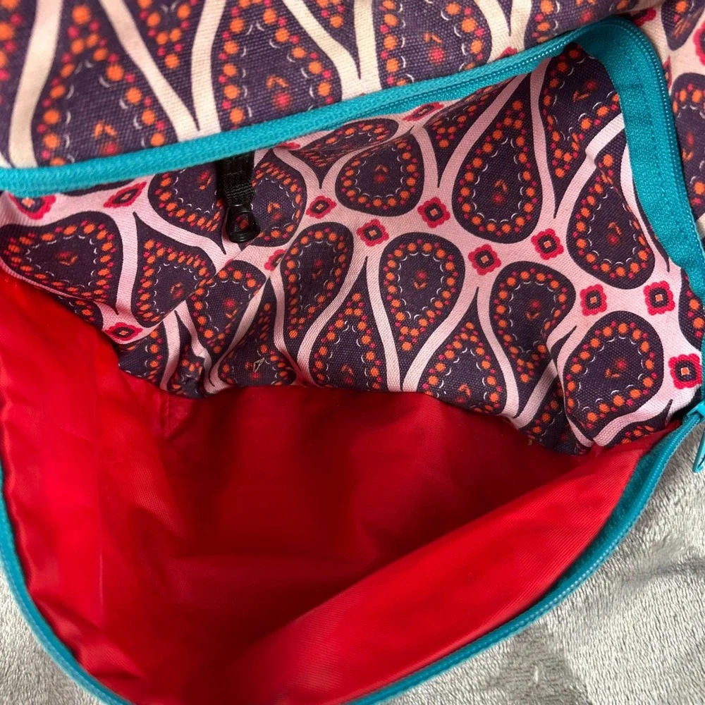 KAVU Sydney Satchel Crossbody Bag Purple Orange Paisley Canvas Shoulder Bag